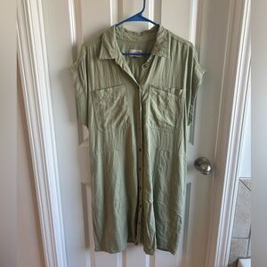 Universal Thread Olive Green Button-Front Shirt Dress